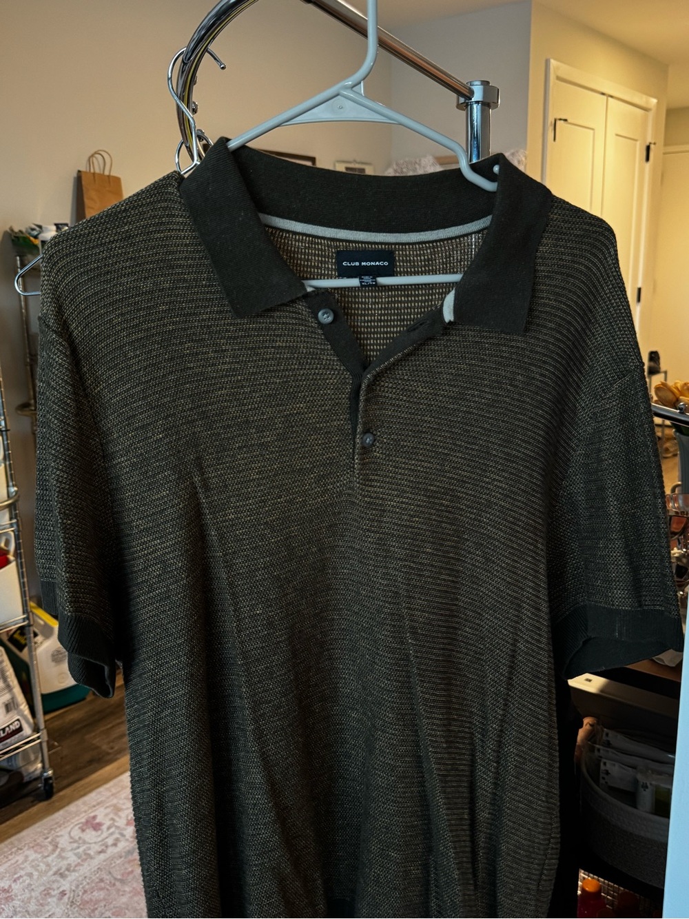 Club Monaco Men's Olive Green Knit Polo Shirt